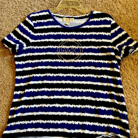 Michael Kors Tops - Womens Michael Kors Black and Blue Striped T Shirt Size XL Gently Used